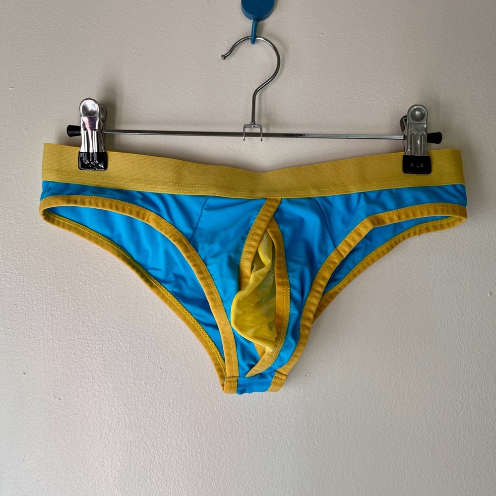 Men's Blue and Yellow Swim Briefs